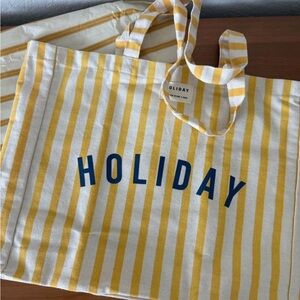 Sezane Yellow and White Striped Holiday Tote New without a tag